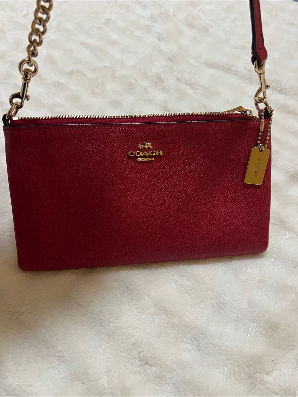 Coach Kylie Red Leather Crossbody with Gold Hardware and Chain Strap